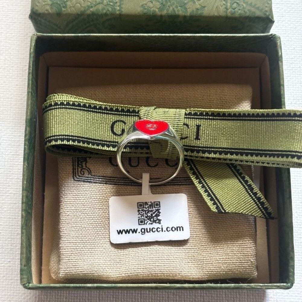 Authentic Gucci Red Heart Ring 925 Sterling Silver Size 6